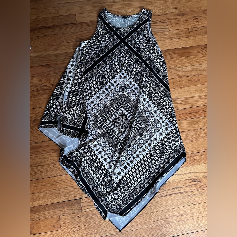 Black and white patterned handkerchief dress